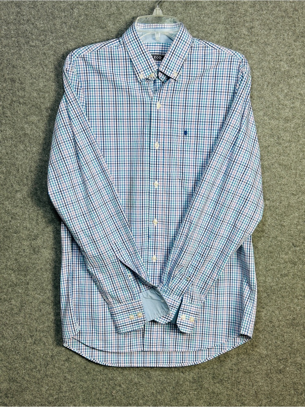 IZOD Men's M Blue Multi Plaid Button-Down Shirt Natural Stretch Preppy Casual